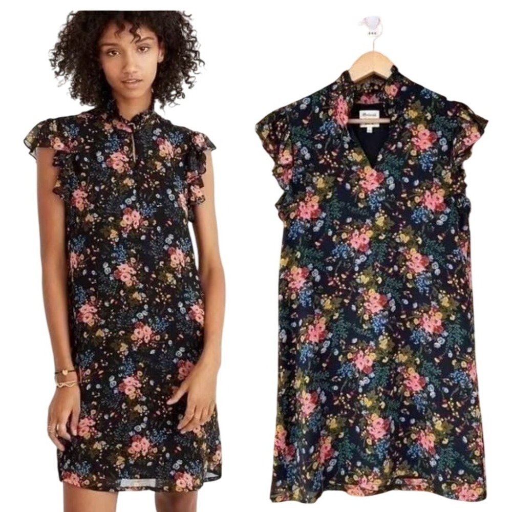 Madewell NO.6 Floral Ruffle‎ Mock Neck Sleeveless Dress - Size 6